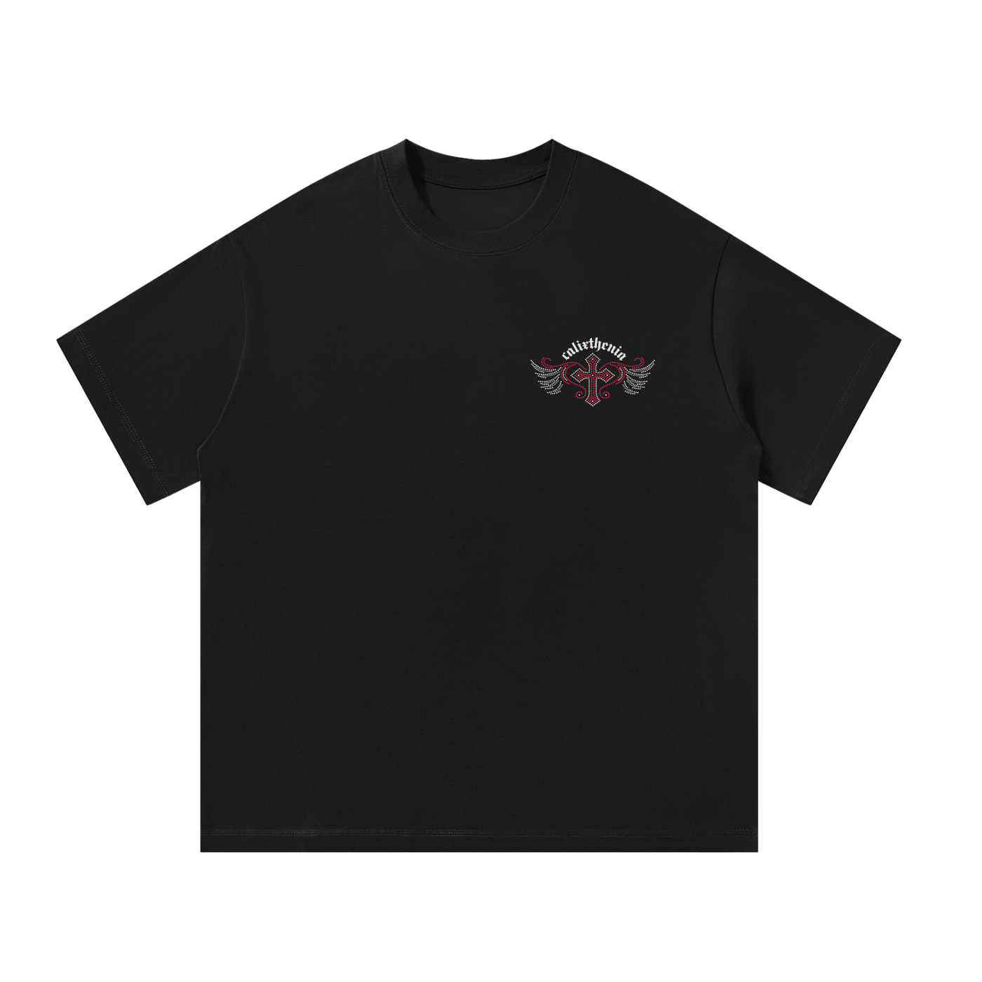 Relic Tee – Black calisthenics graphic t-shirt with gothic Calixthenia emblem, street workout wear