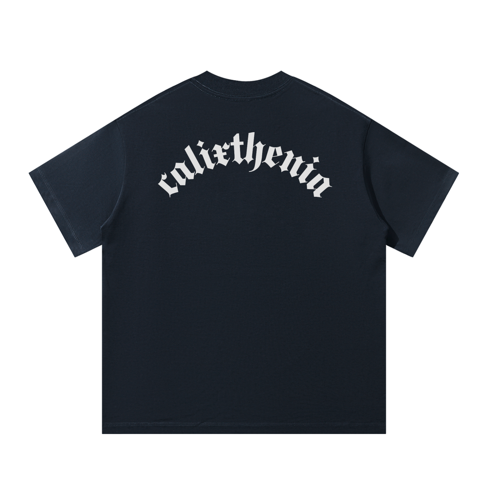 Relic Tee – Black calisthenics graphic t-shirt with gothic Calixthenia emblem, street workout wear
