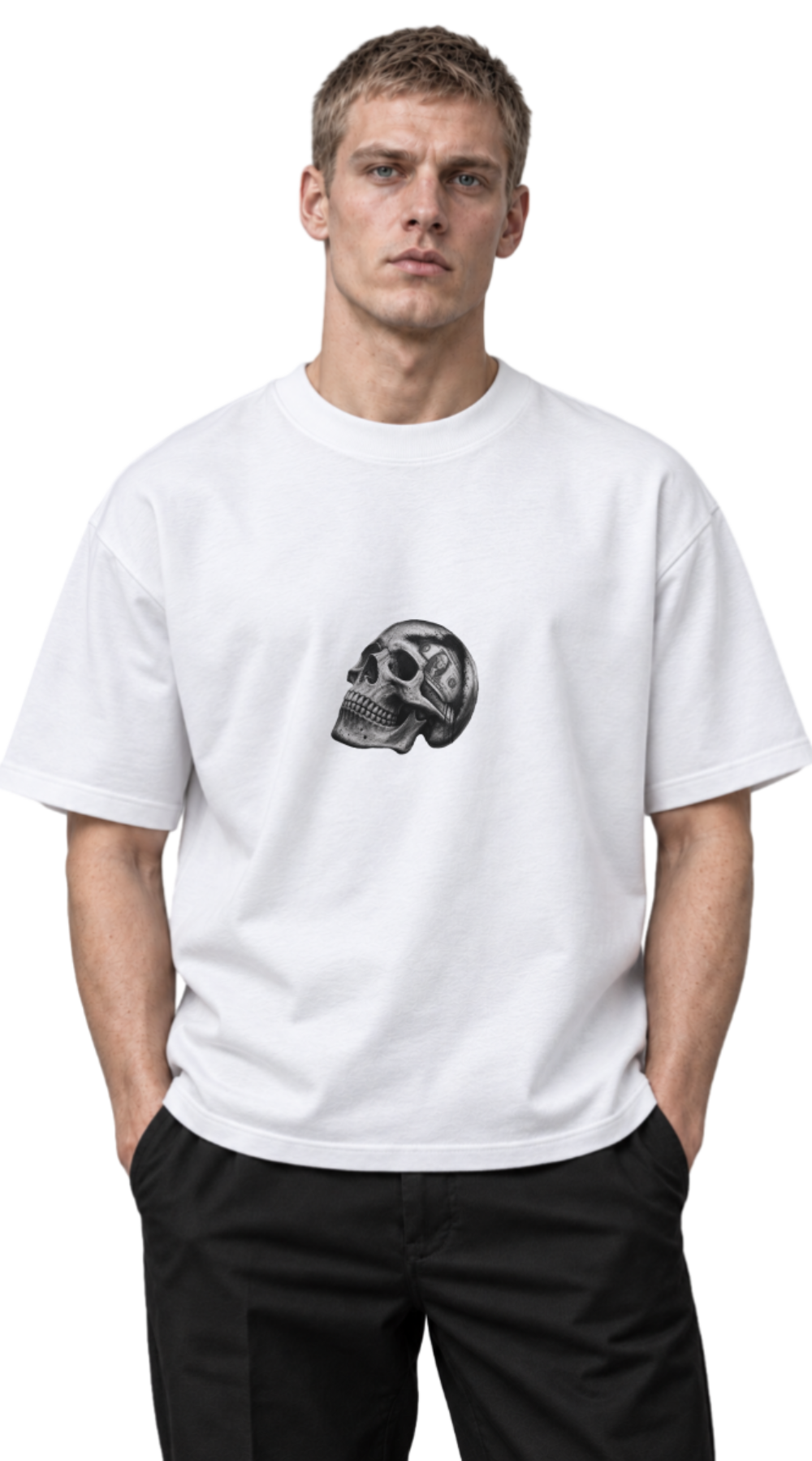 Calixthenia SKULL heavyweight oversized tee, chrome skull chest print