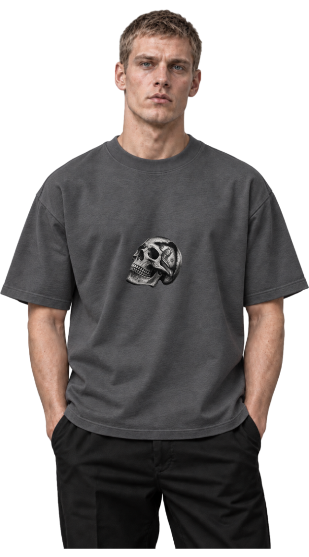 Calixthenia SKULL heavyweight oversized tee, chrome skull chest print