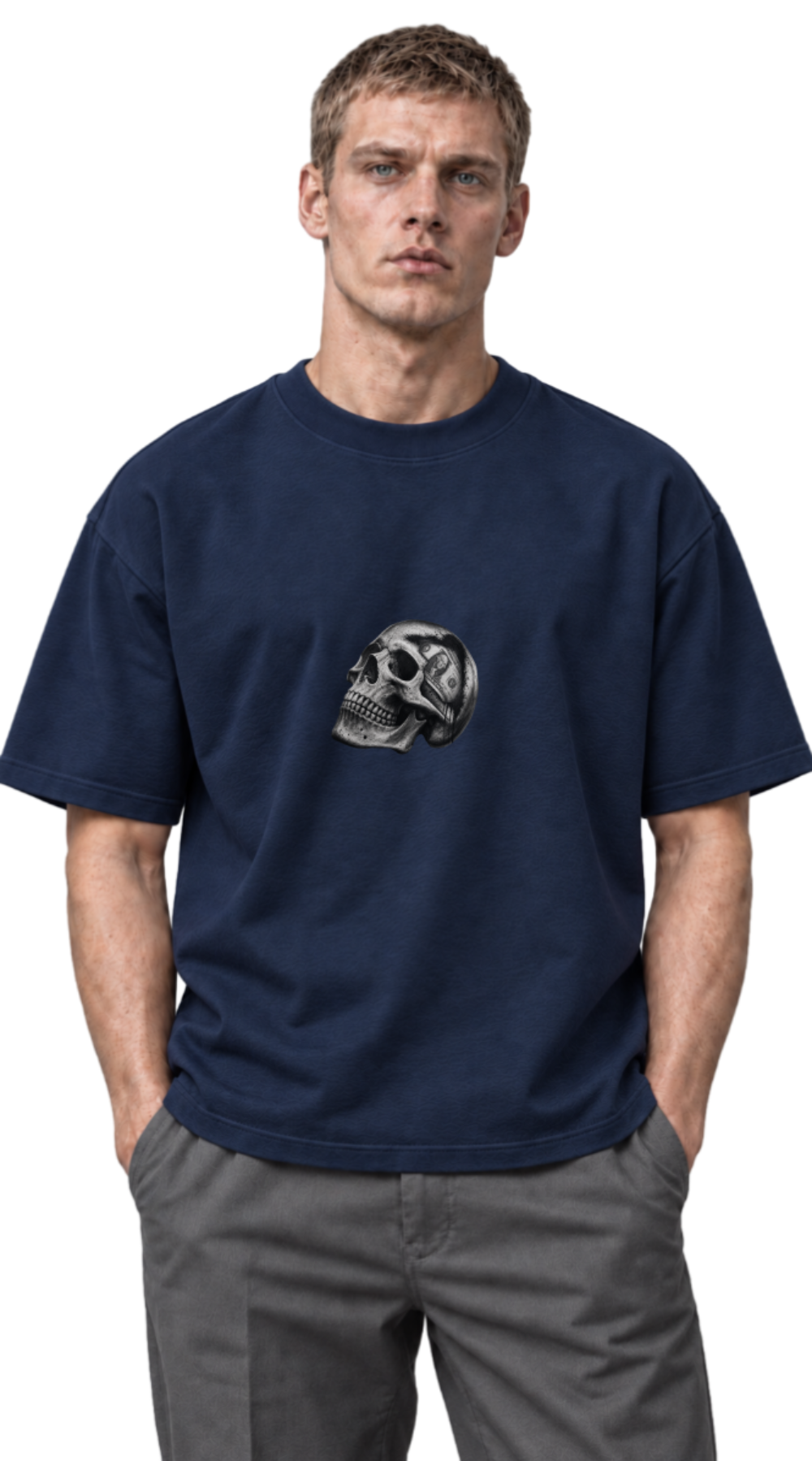 Calixthenia SKULL heavyweight oversized tee, chrome skull chest print