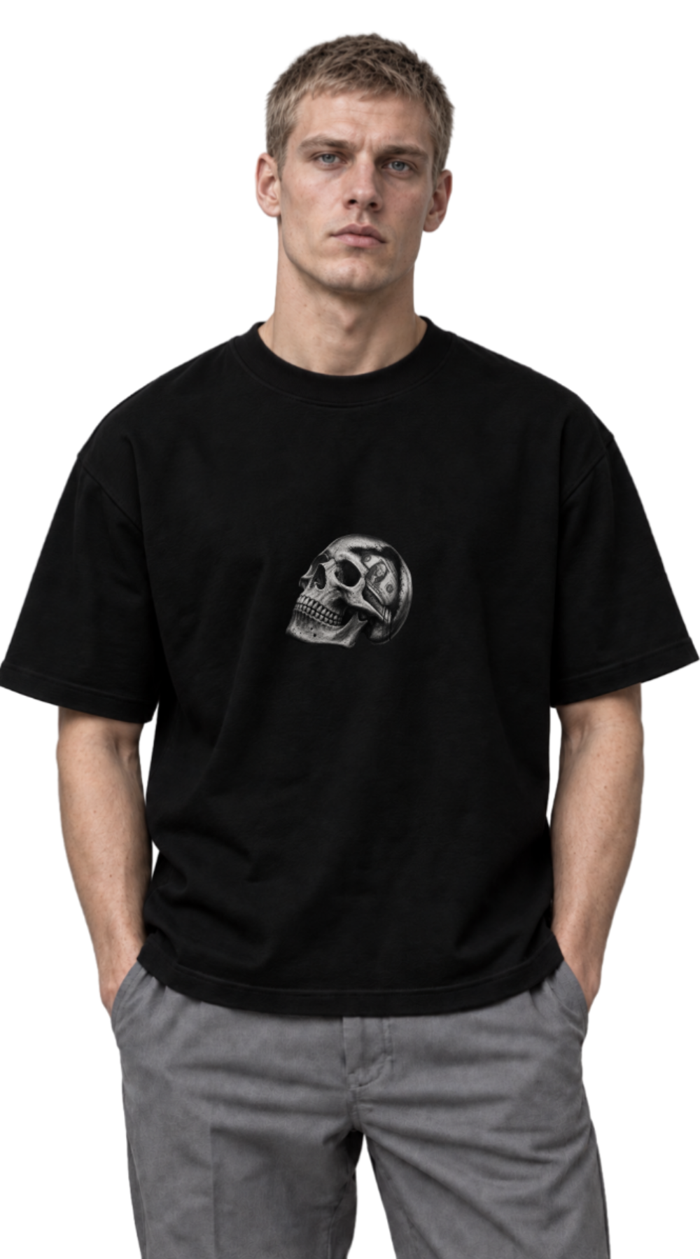 Calixthenia SKULL heavyweight oversized tee, chrome skull chest print