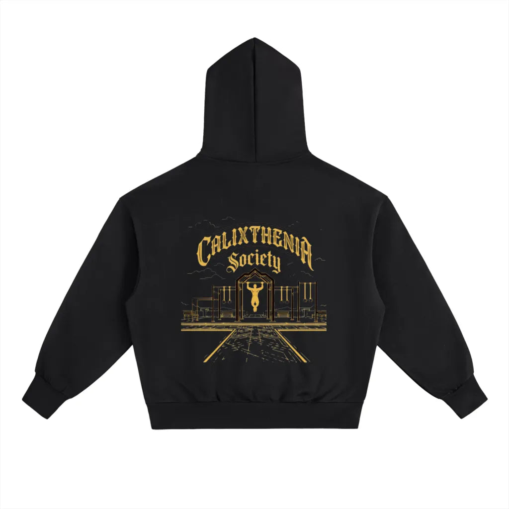 Society Hoodie – Premium black calisthenics hoodie with Calixthenia embroidery, streetwear